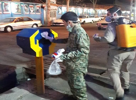 ضدعفونی معابر شهری، بیمارستان ها و کارگاه ها توسط بسیجیان ناحیه مسلم بن عقیل