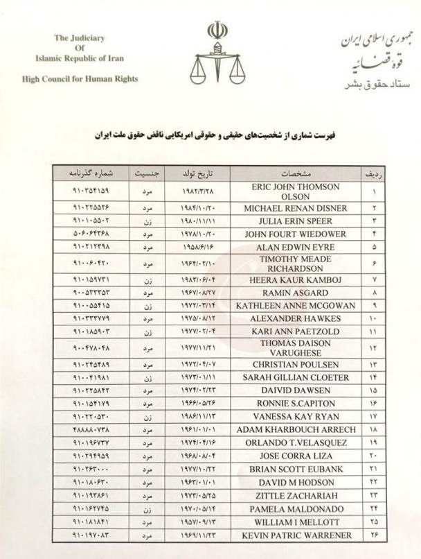 اعلام اسامی ۴۶ نفر از مقامات آمریکایی برای تعقیب قضایی به دادستانی تهران