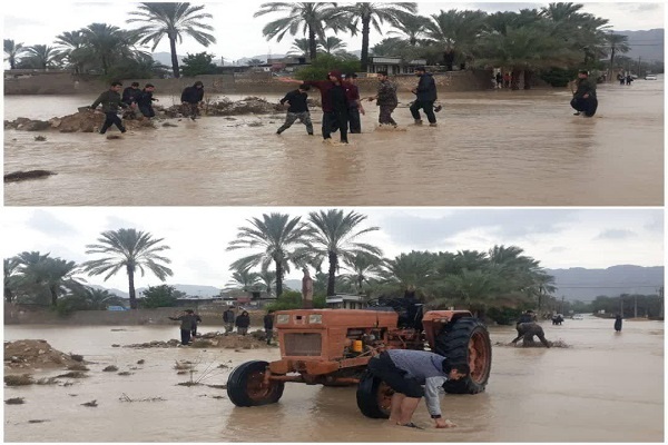 امداد رسانی بسیجیان به روستای سیل زده بورکی بخش خشت و کنارتخته کازرون