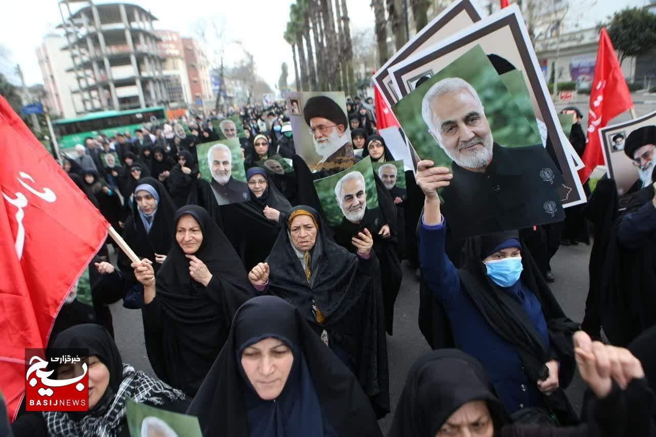 راهپیمایی مردم گیلان در پی محکومیت انفجار تروریستی کرمان