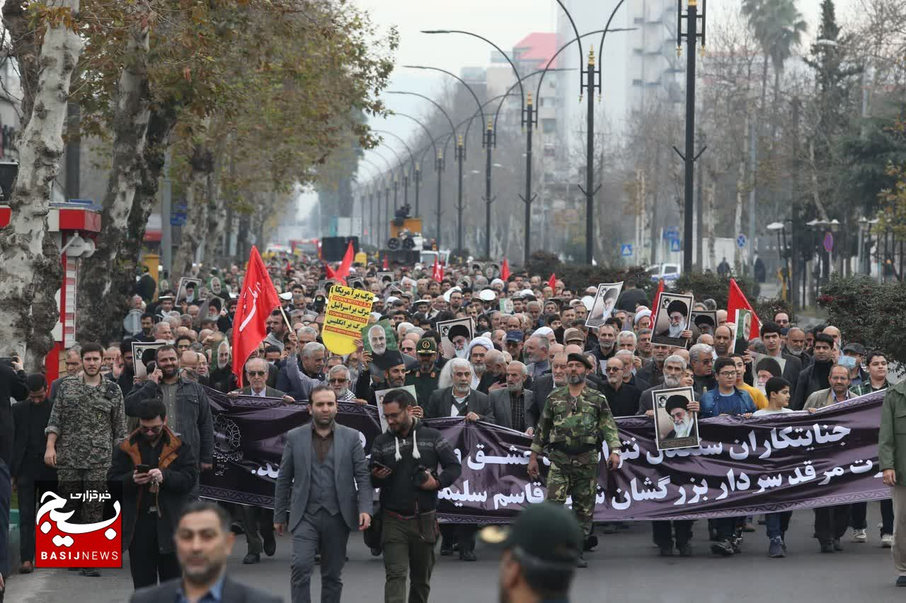 راهپیمایی مردم گیلان در پی محکومیت انفجار تروریستی کرمان