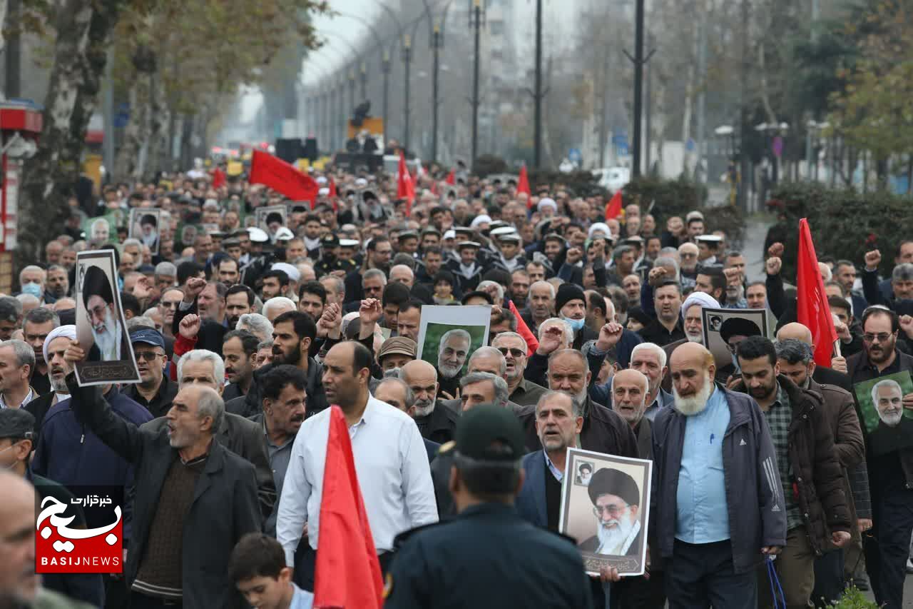 راهپیمایی مردم گیلان در پی محکومیت انفجار تروریستی کرمان