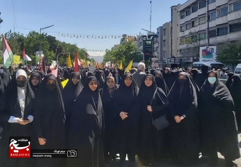 حضور پرشور و حماسی خواهران بسیجی حوزه ۲۴۴ معرفت در راهپیمایی روز قدس