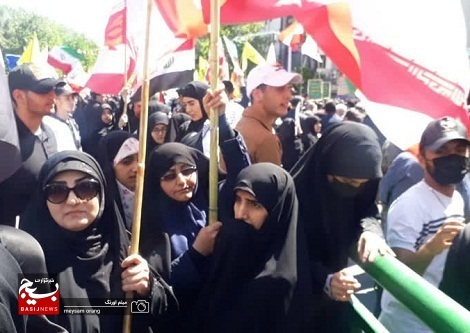 حضور پرشور و حماسی خواهران بسیجی حوزه ۲۴۴ معرفت در راهپیمایی روز قدس