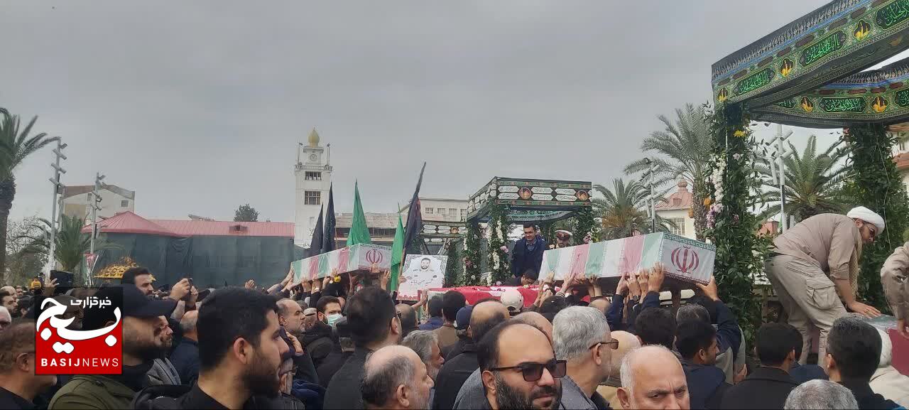پیکر شهید مدافع امنیت و ۶ شهید گمنام در رشت تشییع شد پیکر شهید مدافع امنیت و ۶ شهید گمنام در رشت تشییع شد