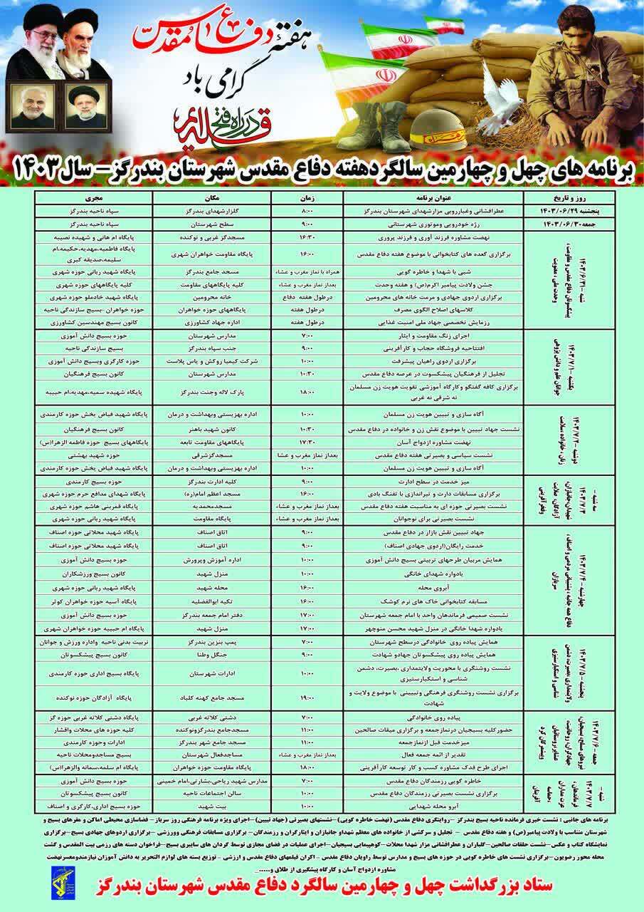 بیش از 180 برنامه در هفته دفاع مقدس در شهرستان بندرگز برگزار می شود