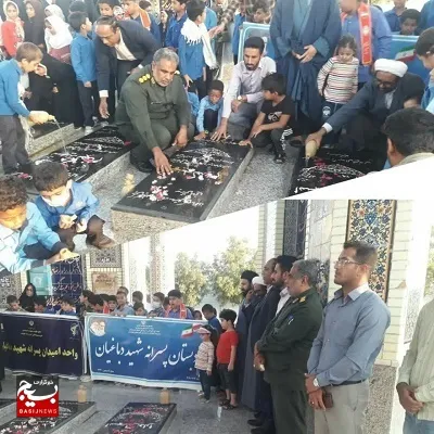 غبارروبی و عطر افشانی مزار شهدا گمنام بوموسی به مناسبت هفته بسیج دانش آموزی