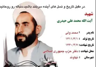 آیت الله حیدری تنها شهید استان همدان در واقعه هفت تیر