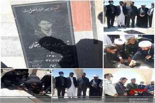 غبارروبی مزار شهید سرافراز دوران دفاع مقدس در نقطه صفر مرزی ایران و افغانستان