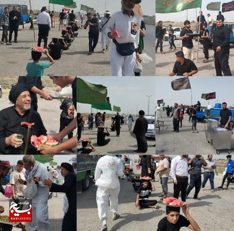 استقبال اهالی سویسه شهرستان کارون از کاروان پیاده‌ روی مشهد مقدس به کربلا