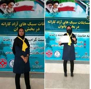 قهرمانی دختر کاراته کار بسیجی در مسابقات استانی سبک آزاد