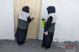 ضدعفونی معابر شهری توسط خواهران بسیجی در هامون