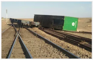 خروج قطار باربری در ایستگاه بادرود از ریل
