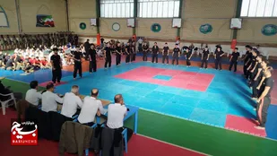 نمایش اقتدار رزمی&zwnj;کاران مکتب سردار سلیمانی در همایش سراسری بسیجیان
